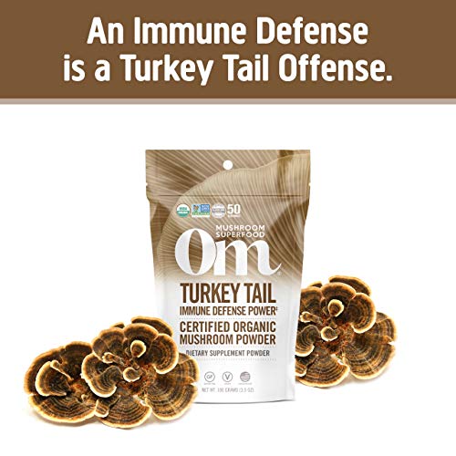 Om Mushroom Superfood Turkey Tail Organic Mushroom Powder, 3.5 Ounce, 50 Servings, Immune Support, Polysacchrides, Beta-Glucans, Gut Health & Holistic Defense Mushroom Supplement