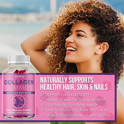 Havasu Nutrition Collagen Gummies Formulated with Collagen & Biotin to Support Hair, Skin, and Nail Growth for Men & Women - Gelatin-Free, 60 Gummy