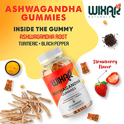 Wixar Naturals Ashwagandha Gummies with Turmeric and Black Pepper Extract - Herbal Gummy Supplement for Stress Relief, Anti Anxiety, Relaxation, Mood Immune & Thyroid Support