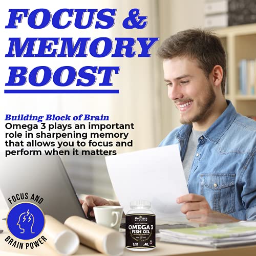 Solomon Wisdom Omega 3 Fish Oil - Dietary Supplement for Healthy Heart & Brain - 120 Soft Gel Capsules with High EPA 1200mg & DHA 900mg - Burpless, Odorless with Natural Lemon Flavor - Made in the USA