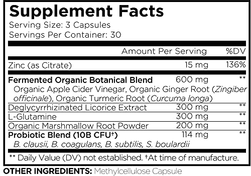 Amen Leaky Gut Supplements - Advanced Formula with Bioavailable L Glutamine, Zinc, Turmeric, Licorice Root - Bowel and Stomach Probiotics & Fermented Prebiotics - Vegan, Non-GMO - 90 Capsules