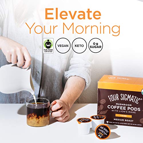 Four Sigmatic Mushroom Coffee K-Cups, Organic and Fair Trade Coffee with Lions Mane, Chaga, & Mushroom Powder, Focus & Immune Support, 24 Count