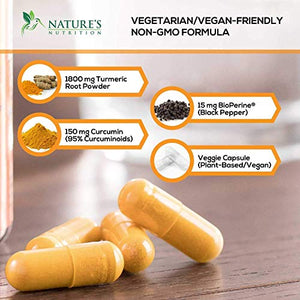 Turmeric Curcumin with BioPerine 95% Curcuminoids 1950mg with Black Pepper for Best Absorption, Made in USA, Natural Immune Support, Turmeric Supplement by Natures Nutrition - 120 Capsules