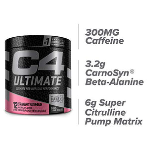 C4 Ultimate Pre Workout Powder Strawberry Watermelon | Sugar Free Preworkout Energy Supplement for Men & Women | 300mg Caffeine + 3.2g Beta Alanine + 2 Patented Creatines | 12 Servings