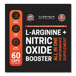 XR30 L-Arginine + Maximum Strength Formula Nitric Oxide Booster - All in One Performance Supplement - 60 Caps