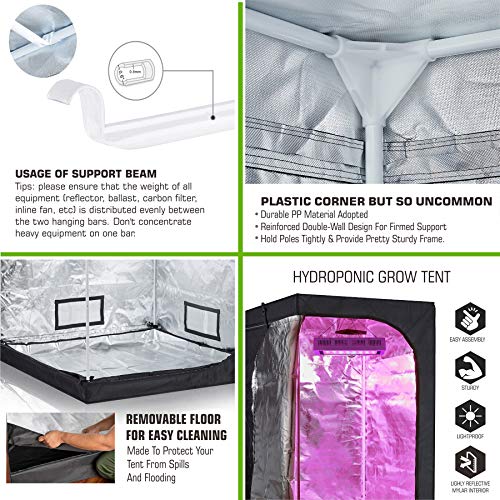 TopoGrow Grow Tent Complete Kit 600W Led Grow Light Full-Spectrum Indoor 60"X32"X80" Growing Tent 6" High CFM Fan Filter Ventilation Kit with Hydroponics Grow Tent Accessories Plants Growing System