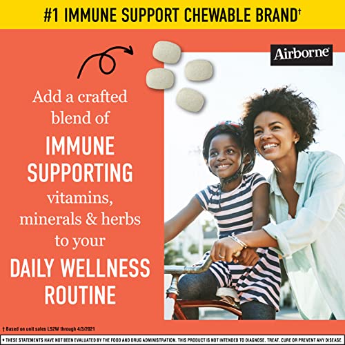 Airborne 1000mg Vitamin C Chewable Tablets with Zinc, Immune Support Supplement with Powerful Antioxidants Vitamins A C & E - (96 count bottle), Citrus Flavor, Gluten-Free