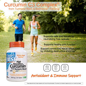 Doctor's Best Curcumin From Turmeric Root with C3 Complex & BioPerine, Non-GMO, Gluten Free, Soy Free, Joint Support, 1000 mg, 120 Tablets