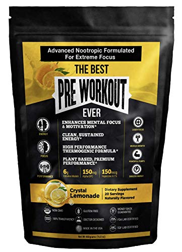 The Best Pre Workout Ever All Natural Nootropic Preworkout Powder - Clean Energy Boost Focus & Strength - Muscle Builder Supplement for Men & Women - Keto Friendly Plant Based & Electric Lemonade…