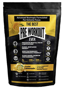 The Best Pre Workout Ever All Natural Nootropic Preworkout Powder - Clean Energy Boost Focus & Strength - Muscle Builder Supplement for Men & Women - Keto Friendly Plant Based & Electric Lemonade…