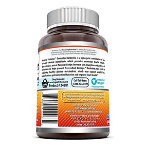 Amazing Formulas Quercetin Berberine - 250 mg of Berberine and 250 mg Quercetin in Each Veggie Capsule. (Non-GMO) Potent Anti-oxidant Properties. Supports Heart Health, Energy Production* (180 Count)