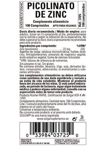 Solgar Zinc Picolinate 22 mg, 100 Tablets - Promotes Healthy Skin - Supports Immune System, Normal Taste & Vision - Antioxidant - Non GMO, Vegan, Gluten Free, Dairy Free, Kosher - 100 Servings