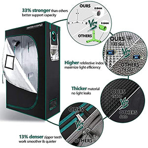 MARS HYDRO Grow Tent Kit Complete 2x4ft SP3000 Samsung LM301B 960pcs LEDs Grow Light Meanwell Driver, 24"x48"x70" Growing Tent Kit Grow Tent Complete System 1680D Grow Tent with 4”Ventilation Kit