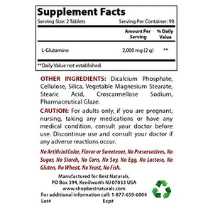 Best Naturals L-Glutamine 1000mg Fuel for Workout (Non-GMO) Tablets, 180 Count