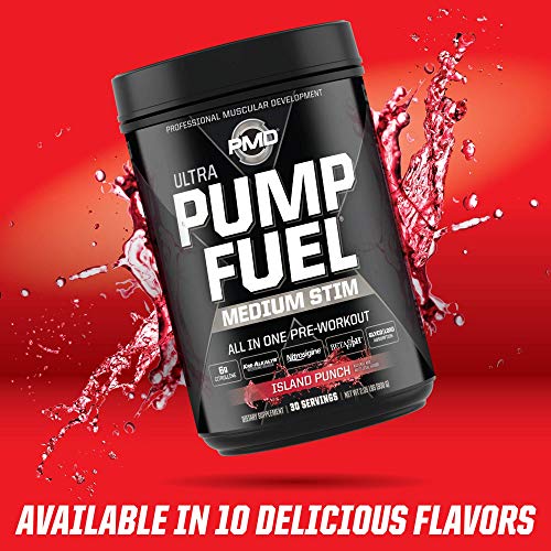 PMD Sports Ultra Pump Fuel - Pre Workout Drink Mix - Energy, Strength, Endurance, Muscle Pumps and Recovery - Complex Carbohydrates and Amino Energy - Island Punch (30 Servings)