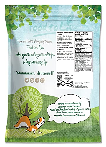 Organic Maqui Berry Powder, 8 Pounds – Non-GMO, Raw, 100% Pure, Vegan Superfood, No Added Sugar, Bulk, Rich in Iron, Fiber and Antioxidant, Great for Juices, Drinks, and Smoothies.