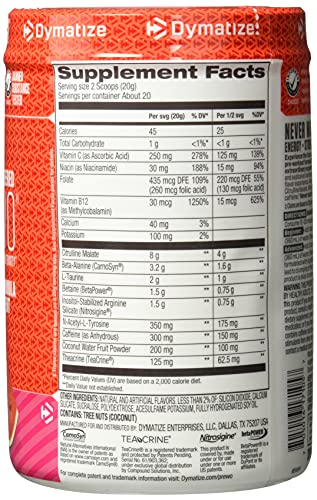 Dymatize PreW.O., Pre Workout Powder with Caffeine, Maximize Energy, Strength & Endurance, Amplify Intensity of Workouts, Cherry Watermelon, 400g