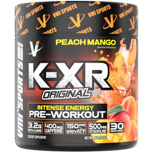 VMI Sports | K-XR Pre-Workout Energy Powder | Intense Energy Pre-Workout Drink for Men and Women| Creatine-Free | Enhanced Focus and Increased Endurance | Pre-Workout Powder (Peach Mango, 30 servings)