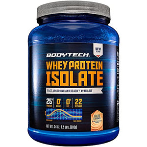 Whey Protein Isolate Powder with 25 Grams of Protein per Serving, BCAA's Ideal for Post Workout Muscle Building and Growth, Contains Milk and Soy, Salted Caramel (1.5 Pounds) by BodyTech