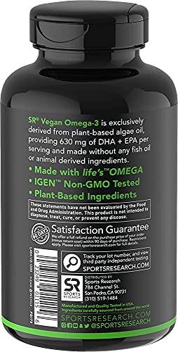 Vegan Omega-3 Fish Oil Alternative sourced from Algae Oil | Highest Levels of Vegan DHA & EPA Fatty Acids | Non-GMO Verified & Vegan Certified - 60 Veggie Softgels (Carrageenan Free)