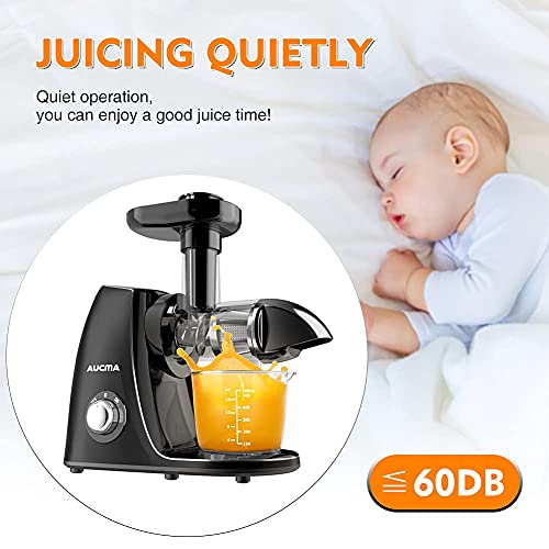 Aucma Juicer Machine,Slow Juicer Extractor,Cold Press Juicer with Quiet Motor and Reverse Function,Masticating Juicer Machine with Brush Recipes,for High Nutrient Fruit Vegetable Juice (Black)