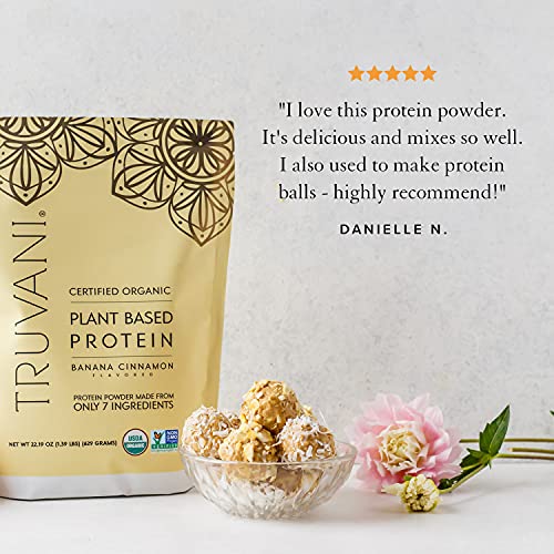 TRUVANI - Plant Based Protein Powder - USDA Certified Organic Protein Powder, Vegan, Non-GMO, Gluten Free Protein Powder - Banana Cinnamon (20 Servings(1 Pack))
