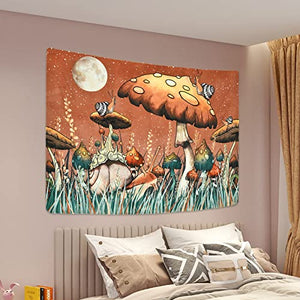 Trippy Mushroom Tapestry Moon and Stars Tapestry Snail Tapestry Plants and Leaves Tapestries Fantasy Fairy Tale Tapestry Wall Hanging for Room(59.1 x 82.7 inches)