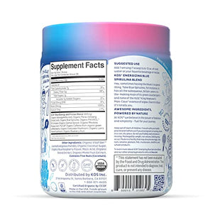 KOS Natural Pre Workout Powder - Blue Raspberry Flavored Blue Spirulina Blend - 70 mg Organic Caffeine, Ginseng, Cordyceps