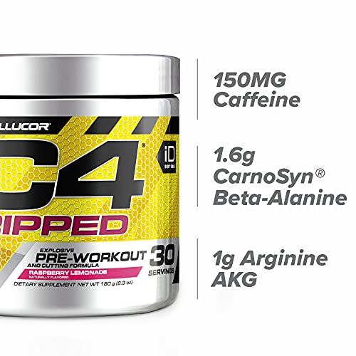 C4 Ripped Pre Workout Powder Raspberry Lemonade | Creatine Free + Sugar Free Preworkout Energy Supplement for Men & Women | 150mg Caffeine + Beta Alanine + Weight Loss | 30 Servings