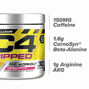 C4 Ripped Pre Workout Powder Raspberry Lemonade | Creatine Free + Sugar Free Preworkout Energy Supplement for Men & Women | 150mg Caffeine + Beta Alanine + Weight Loss | 30 Servings