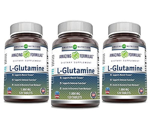 Amazing Formulas L Glutamine 1000mg Tablets (Non-GMO,Gluten Free) - Promotes Workout Recovery, Supports The Immune System & Muscle Maintenance (120 Count (Pack of 3))