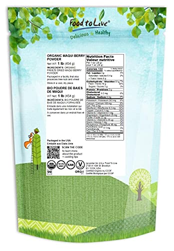 Organic Maqui Berry Powder, 1 Pound — Non-GMO, Raw, 100% Pure, Vegan Superfood, No Added Sugar, Bulk, Rich in Iron, Fiber and Antioxidant, Great for Juices, Drinks, and Smoothies.