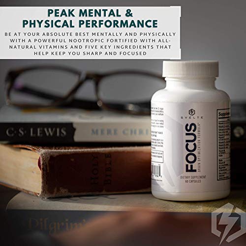 SVELTE Focus Brain Booster | Nootropic Supplement for Men & Women | Memory, Mind & Focus Enhancer for Concentration, Energy & Stress Relief | 60 Pills with L Tyrosine, GABA, Bacopa Extract, & Choline