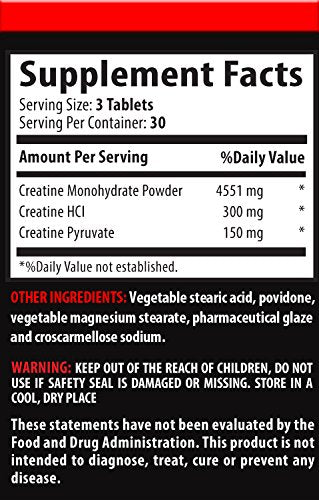 Creatine Tri-Phase 5000 - Premuim Blend of Creatine Monohydrate, Creatine HCL and Creatine Pyruvate (2 Bottles 180 Tablets)