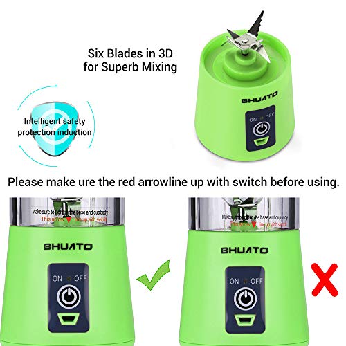 [Upgraded Version] USB Juicer Cup by BHUATO, Portable Juice Blender, Household Fruit Mixer - Six Blades in 3D, 380ml Fruit Mixing Machine for Superb Mixing (Green)…