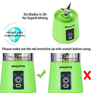 [Upgraded Version] USB Juicer Cup by BHUATO, Portable Juice Blender, Household Fruit Mixer - Six Blades in 3D, 380ml Fruit Mixing Machine for Superb Mixing (Green)…