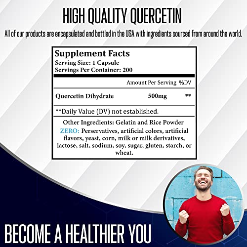 Quercetin 500mg Natural Antihistamine - Quercetin Supplement Helps Support Cardiovascular, Immune, and Cellular Function (200)