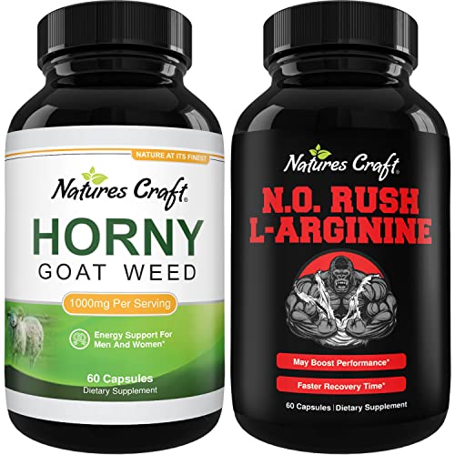 Bundle of Horny Goat Weed Complex Herbal Extract & Nitric Oxide Energizing Supplement for Men & Women Provides Pre-Workout Strength & Intense Muscle Growth - Get in Shape Without Feeling Exhausted