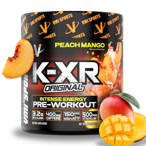 VMI Sports | K-XR Pre-Workout Energy Powder | Intense Energy Pre-Workout Drink for Men and Women| Creatine-Free | Enhanced Focus and Increased Endurance | Pre-Workout Powder (Peach Mango, 30 servings)