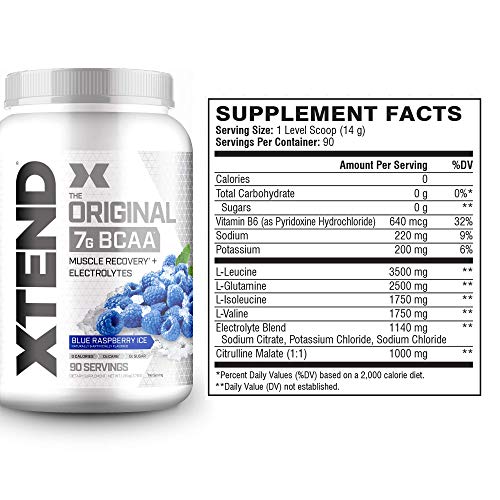 XTEND Original BCAA Powder Blue Raspberry Ice | Sugar Free Post Workout Muscle Recovery Drink with Amino Acids | 7g BCAAs for Men & Women | 90 Servings