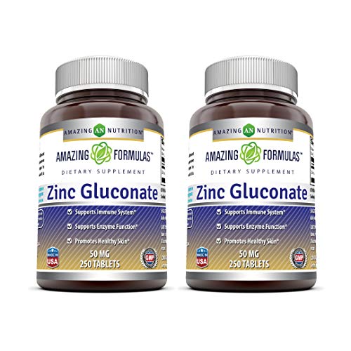 Amazing Formulas Zinc Gluconate - 50 mg Tablets (Non-GMO, Gluten Free) - Supports Immune System - Supports Enzymes Function - Promotes Healthy Skin (250 Count (Pack of 2))