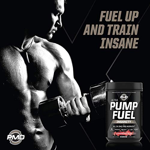 PMD Sports Ultra Pump Fuel Insanity - Pre Workout Drink Mix for Energy, Strength, Endurance, Muscle Pumps and Recovery - Complex Carbohydrates and Amino Energy - Strawberry Slam (30 Servings)