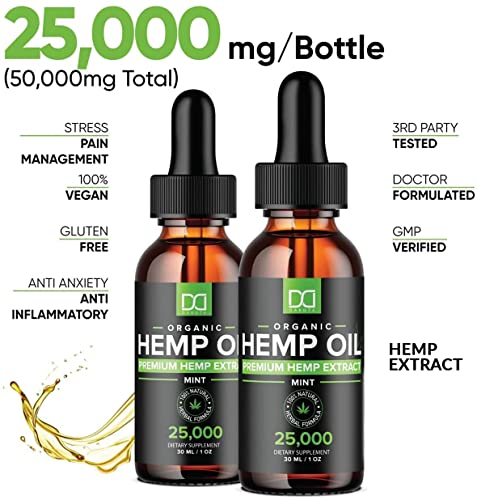 (25,000MG) Hemp Oil Maximum Strength for Pain Relief Anxiety Stress Sleep Aid Inflammation Vaginal Dryness CBS CDB CBC Oil Massage Skin Care Focus Organic Hemp Seed Extract Tincture Hair Omega 3 6 9