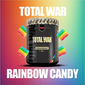 Redcon1 Total War - Pre Workout Powder, 50 Servings, Boost Energy, Increase Endurance and Focus, Beta-Alanine, 350mg Caffeine, Citrulline Malate, Nitric Oxide Booster - Keto Friendly (Rainbow Candy)