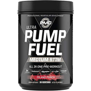 PMD Sports Ultra Pump Fuel - Pre Workout Drink Mix - Energy, Strength, Endurance, Muscle Pumps and Recovery - Complex Carbohydrates and Amino Energy - Island Punch (30 Servings)