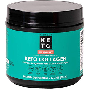 Perfect Keto Collagen Protein Powder with MCT Oil - Grassfed, GF, Multi Supplement, Best for Ketogenic Diets, Use as Keto Creamer, in Coffee and Shakes for Women & Men (Strawberry)