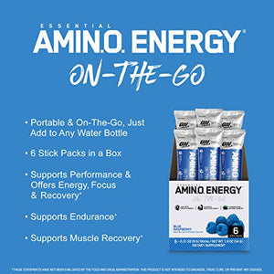 Optimum Nutrition Amino Energy - Pre Workout with Green Tea, BCAA, Amino Acids, Keto Friendly, Green Coffee Extract, Energy Powder - Blue Raspberry, 6 Count