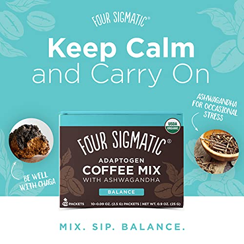 Adaptogen Coffee by Four Sigmatic, Organic Medium Roast Instant Coffee with Ashwagandha, Chaga & Tulsi, Immune Support & Stress Relief, Keto, 10 Count