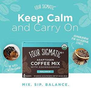 Adaptogen Coffee by Four Sigmatic, Organic Medium Roast Instant Coffee with Ashwagandha, Chaga & Tulsi, Immune Support & Stress Relief, Keto, 10 Count