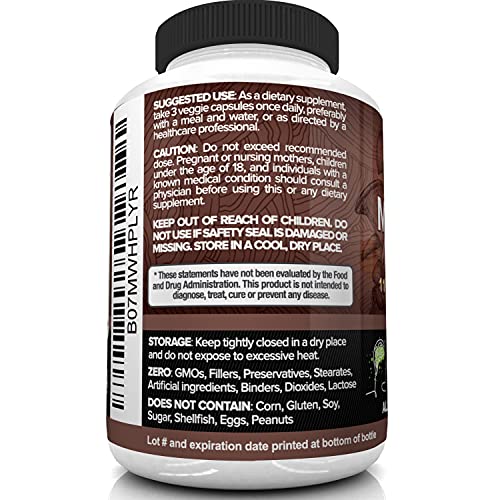 Nutrivein Mushroom Supplement 2600mg - 90 Capsules - 11 Organic Mushrooms - Lions Mane, Cordyceps, Chaga, Reishi, Turkey Tail, Maitake, Shiitake, Agaricus, White Button, Oyster - Nootropic Brain Pills